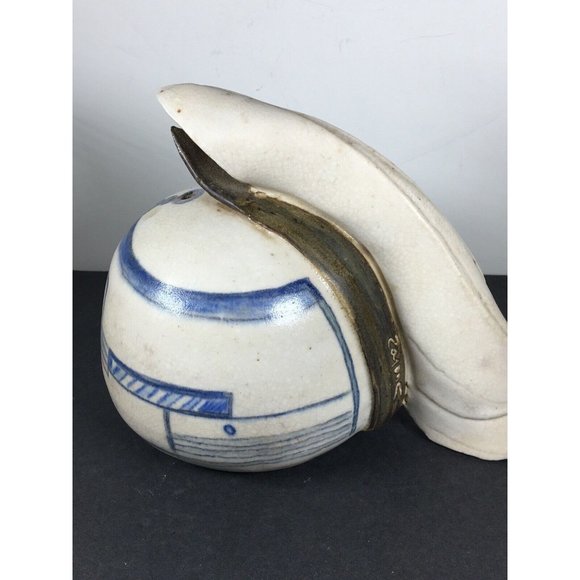 Vintage Pottery Ceramic Porcelain Blue & White Hand Painted Container  Signed - Picture 4 of 13